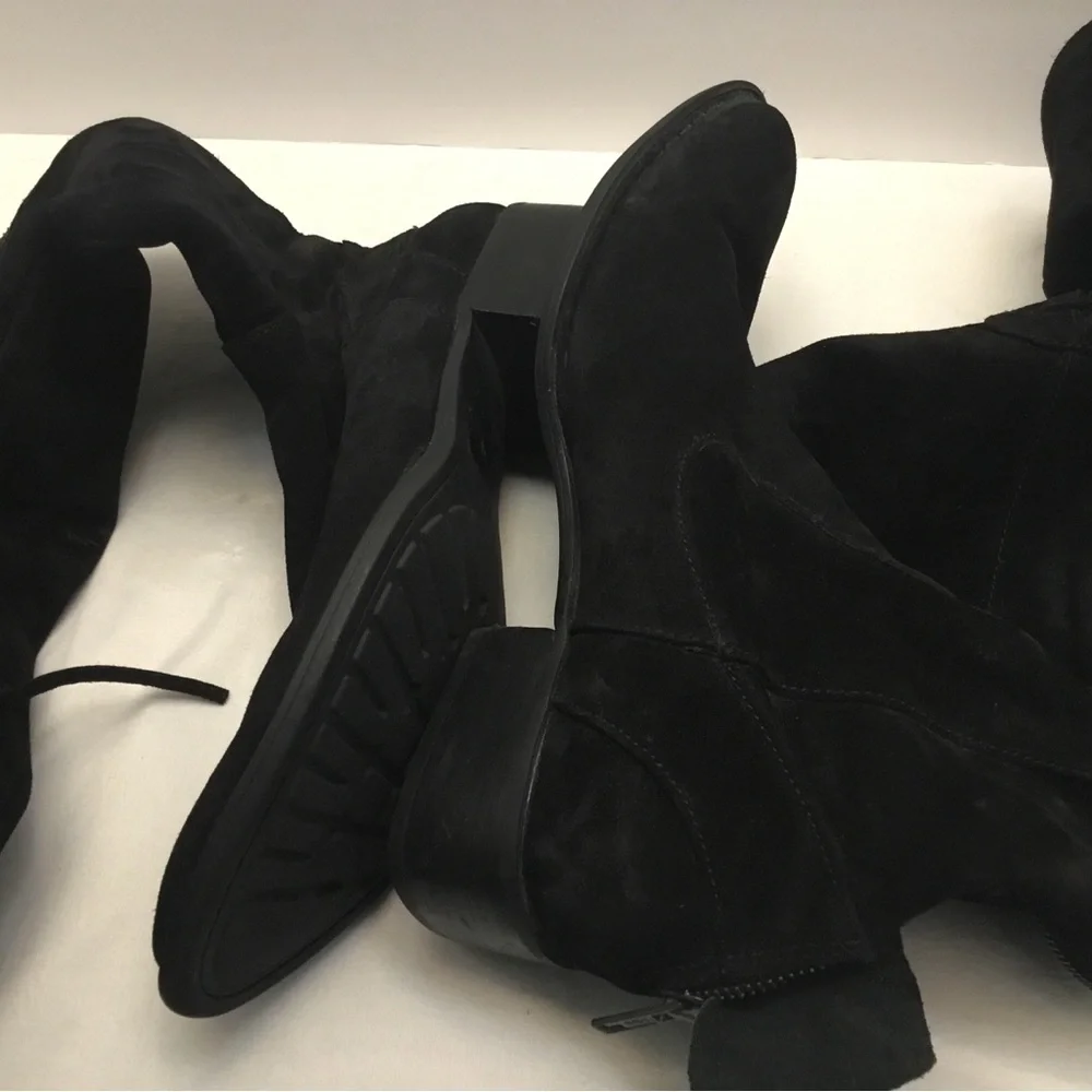 BARN CROWN Black Over the Knee Boots with Stretchy Suede Finish